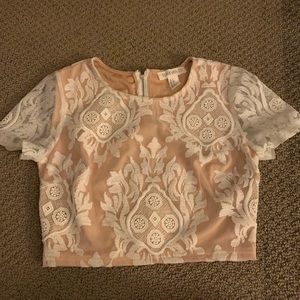 Forever 21 nude and white lace crop top